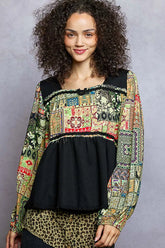 POL Balloon Sleeve Peplum Blouse with Trim Detail OutfitFlow